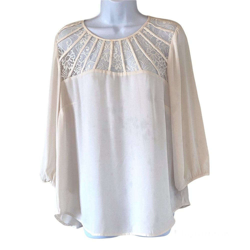 Alyx Lace Inset 3/4 Quarter Sleeve Blouse Cream Size Large